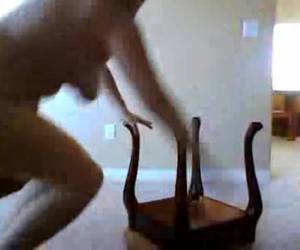 This horny housewife fucks the table leg and let the movieing